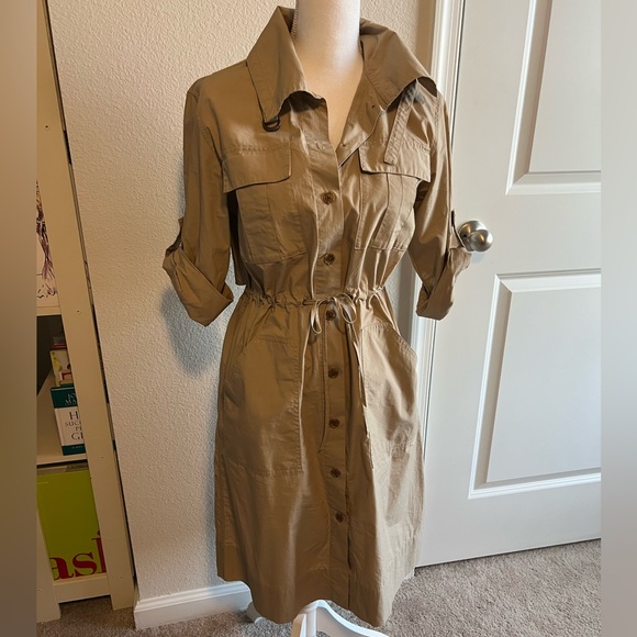 Banana Republic Womens A Line Trench Button Midi Dress Khaki - Picture 5 of 13